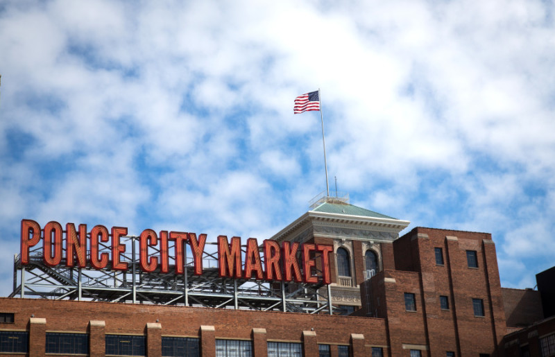 The American flag flys over the renovated Ponce City Market Thursday, September 17, 2015, in Atlanta GA. STEVE SCHAEFER / SPECIAL TO THE AJC